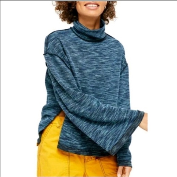 WE THE FREE Waffle-Knit Wide Sleeve Turtleneck Top Small NEW - Picture 1 of 9